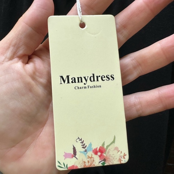 NWT MANYDRESS Black A-Line Midi Wrap Dress with Tie Front Size M - Picture 4 of 7